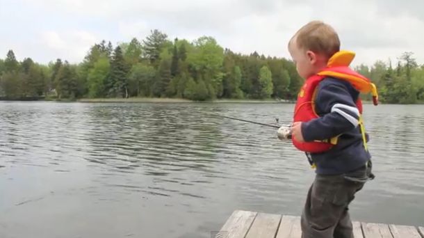 VIDEO: Boy catches his first fish